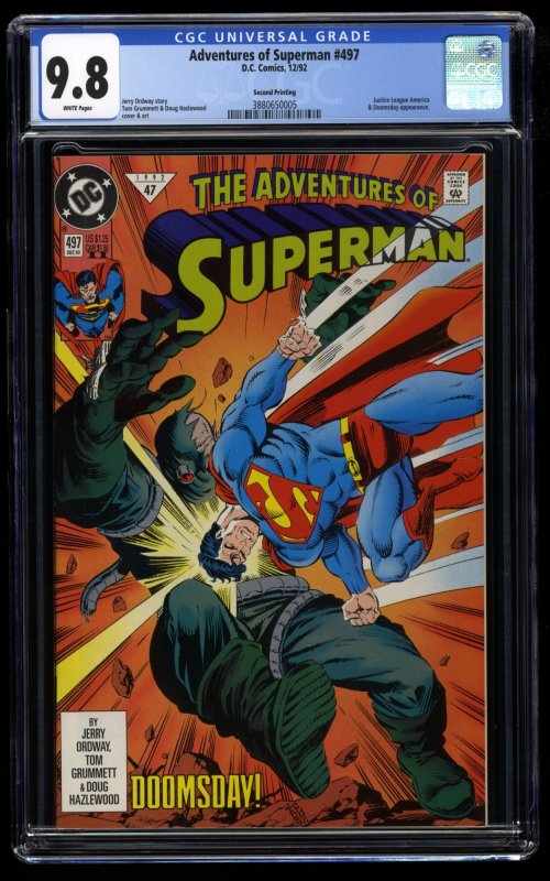 Adventures of Superman #497 CGC NM/M 9.8 White Pages 2nd Print