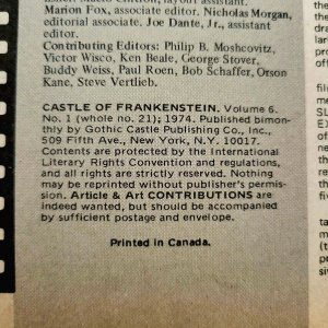 CASTLE OF FRANKENSTEIN #21 (1974 Gothic) FN- SINBAD Painted Wrap Cover by MARCUS
