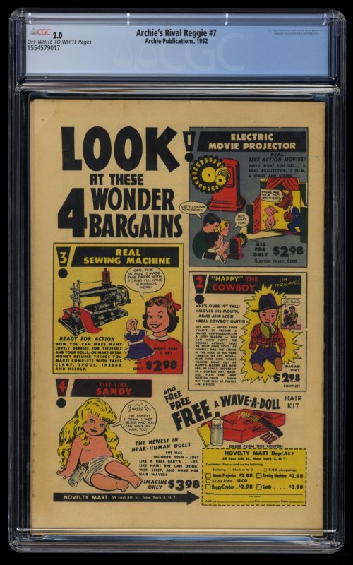 Archie's Rival Reggie #7 CGC GD 2.0 Off White to White 1952