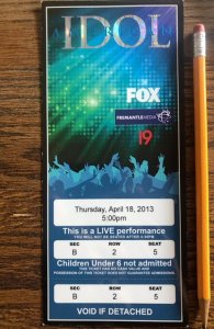 Unused 2013 American Idol audience taping ticket