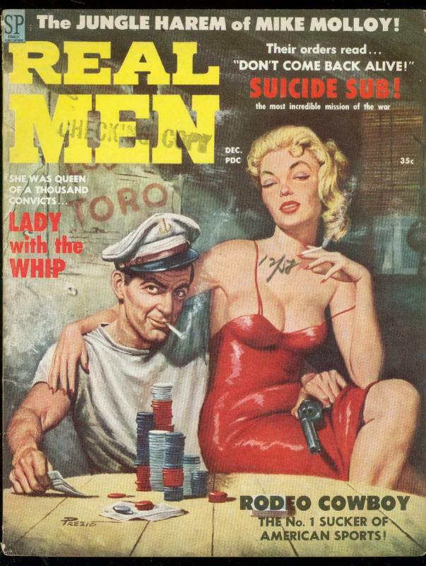 REAL MEN-DEC 1958-CHEESECAKE-VIC PREZIO SPICYPULP COVER VG