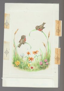 ANNIVERSARY Cute Birds on Bended Blades of Grass 5x7.5 Greeting Card Art #A9010