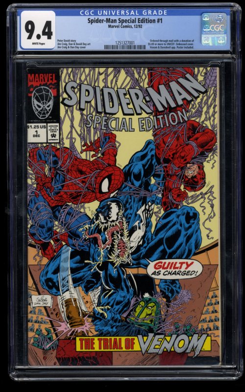 Spider-Man Special Edition #1 CGC NM 9.4 White Pages UNICEF Trial of Venom!