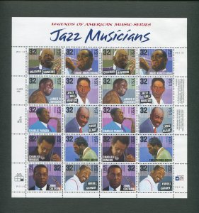 Jazz Music Legends US Postage Stamp Commemorative Sheet  1994