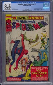 AMAZING SPIDER-MAN ANNUAL #1 CGC 3.5 1ST SINISTER SIX THOR WASP DR STRANGE 