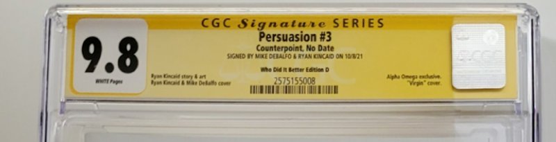 Persuasion #3 Who Did it Better Edition D Virgin Variant Topless Cover CGC 9.8