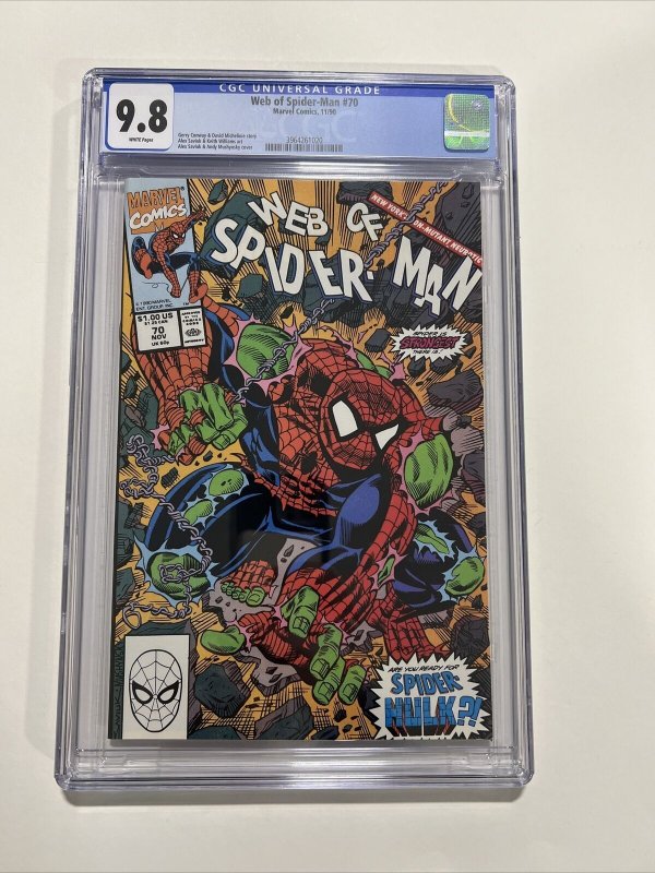 Web of Spider-Man #70 CGC 9.8 WHITE Pages Spider-Hulk Marvel Comic 1990