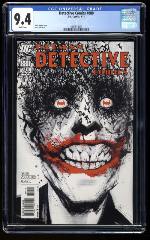 Detective Comics #880 CGC NM 9.4 White Pages Jock Joker Cover Batman!