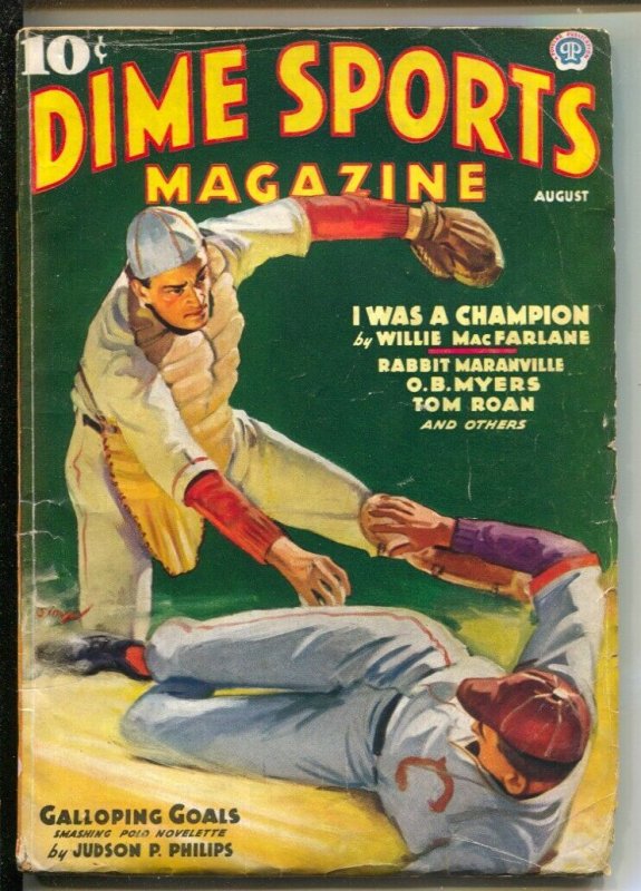 Dime Sports 8/1936-Popular-Baseball cover-Polo-boxing-wrestling-golf-tennis-f...