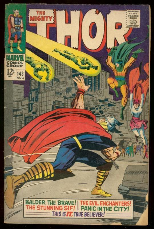 THOR #143 1967 MARVEL COMICS BALDER THE BRAVE KIRBY ART G/VG