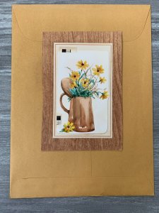 ON YOUR RETIREMENT Yellow Flowers in Copper Mug 5x7.5 Greeting Card Art M9911