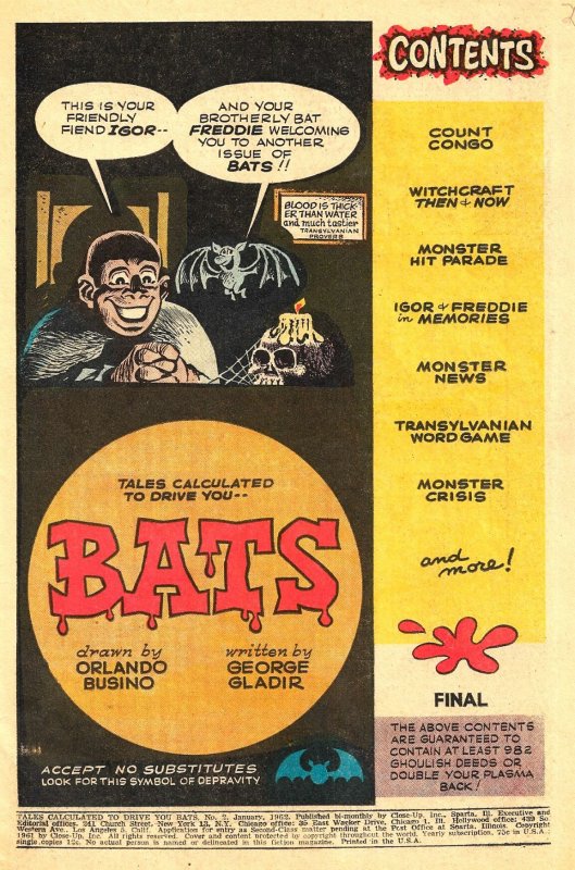 TALES CALCULATED TO DRIVE YOU BATS #2 (Jan1962) 4.0 VG  Archie Comics Monsters