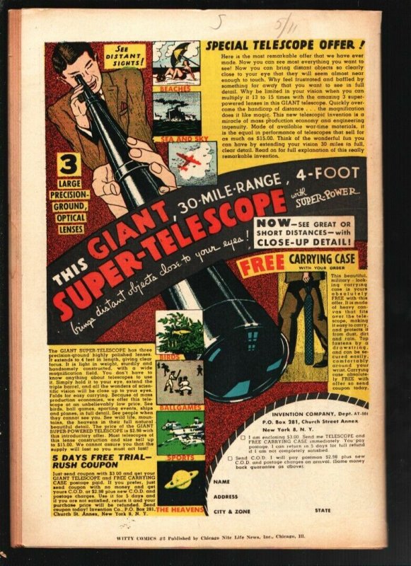 Witty #2 1945-final issue-H.C. Browner cover-The Pioneer-Bondage & torture-Di...