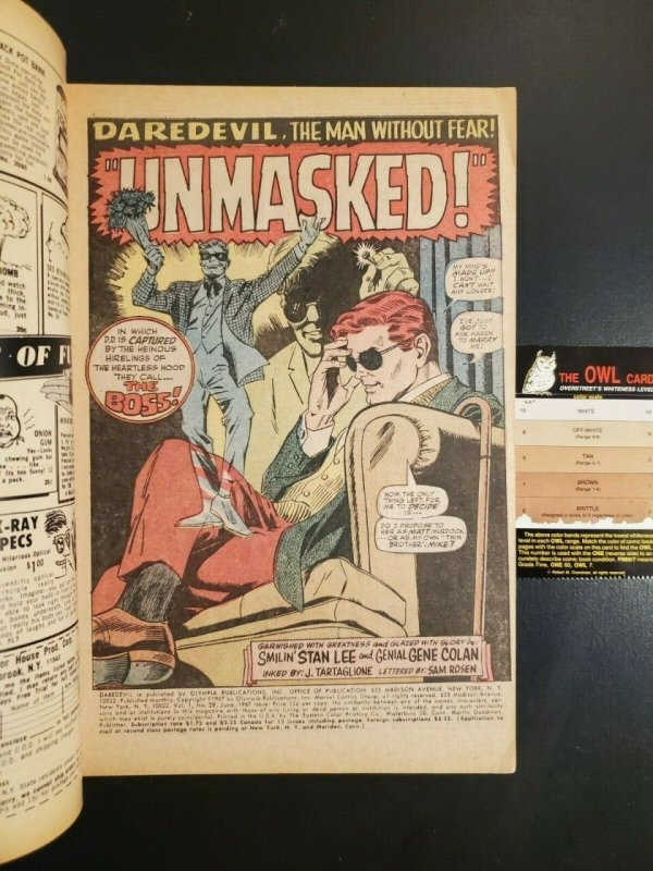 Daredevil #29 (1967) FVF (7.0) UNMASKED! - Stan Lee Story|