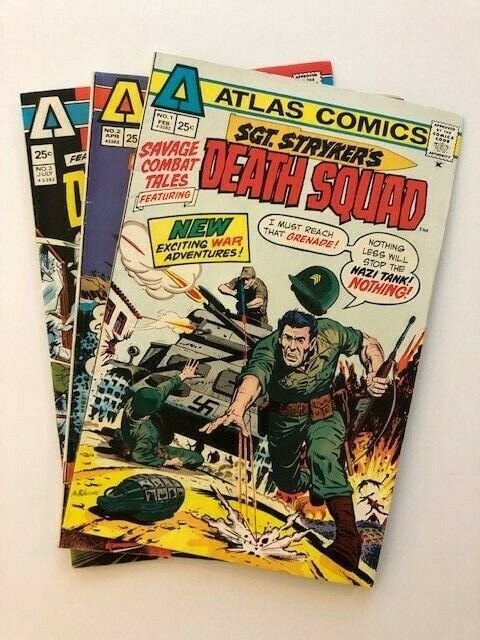 SET OF 3 ATLAS COMICS~ SGT. STRIKER'S DEATH SQUAD #1-#3 1975 VG/FINE (A173)