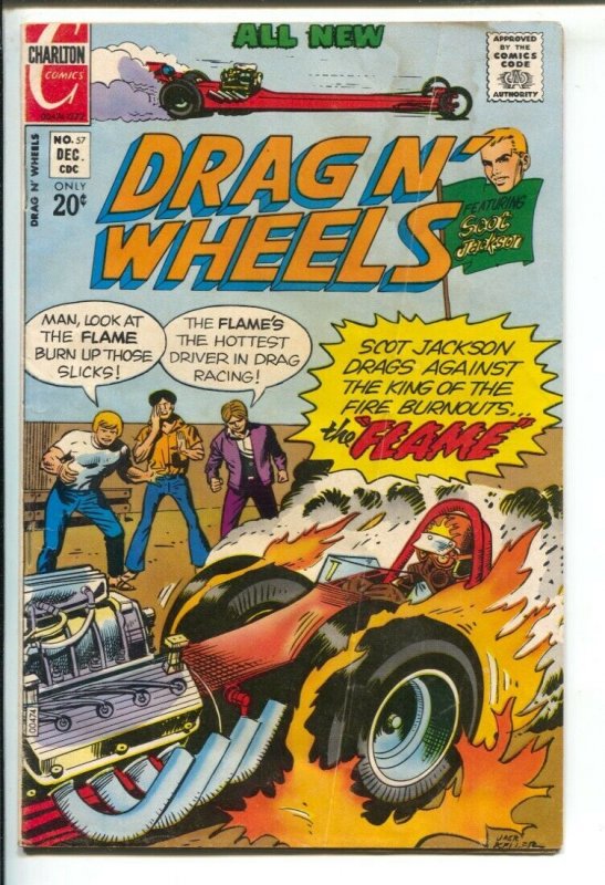 Drag N' Wheels #57 1972- CHARLTON- Jack Keller art-dragster burns tire cover-G