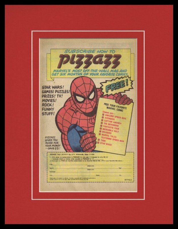 Spider-Man 1978 Marvel Pizzazz Magazine Framed 11x14 ORIGINAL Advertisement  