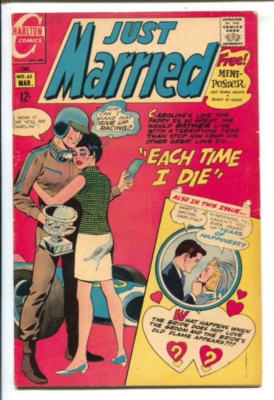 Just Married #63 1969- Charlton-auto race cover & story-Hawaii story-VG-