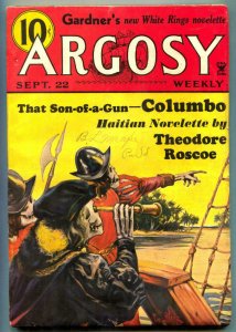 Argosy Pulp September 22 1934- Columbo- Skull cover VG 