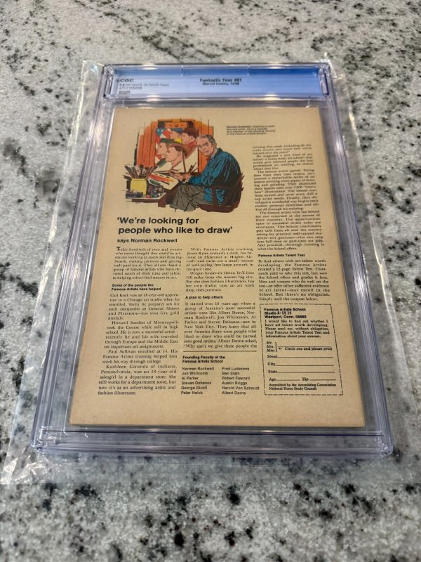 Fantastic Four # 81 CGC Graded 7.5 Marvel Comic Book 1968 Stan Lee J. Kirby JH33
