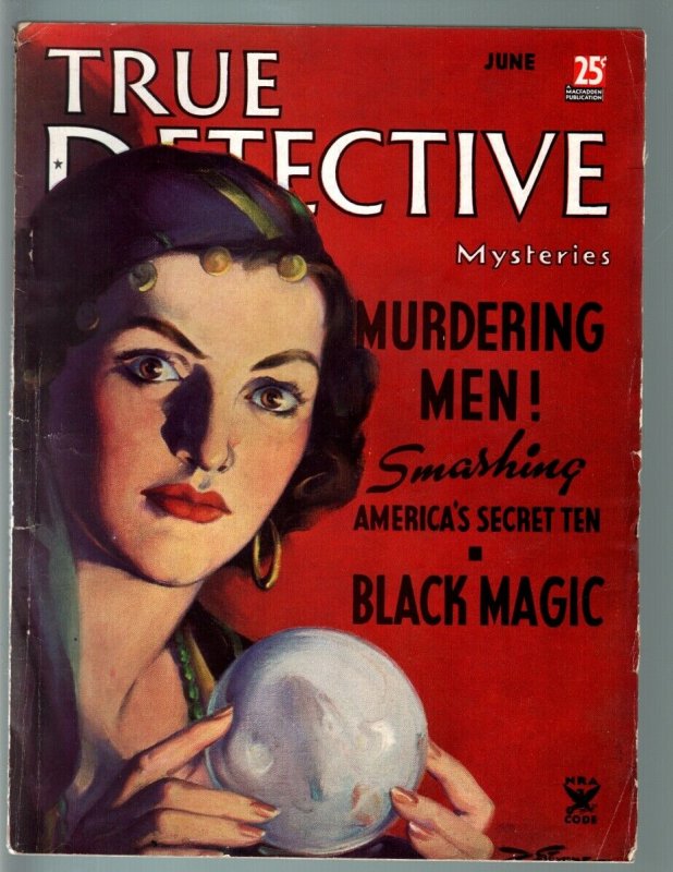 TRUE DETECTIVE MYSTERIES JUN 1935-CRYSTAL BALL CVR-BLACK MAGIC-VOODOO-CRIM VG