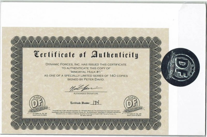 Immortal Hulk #0 DF Peter David Signed w/ COA 134/140 Sealed NM