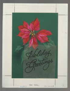 CHRISTMAS Holiday Greetings Red Poinsettias 8x10 Greeting Card Art #X2057