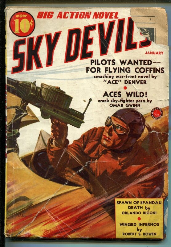 SKY DEVILS 01/1939-RED CIRCLE-TIMELY-PULP-4TH ISSUE-MACHINE GUN-AIR WAR-good