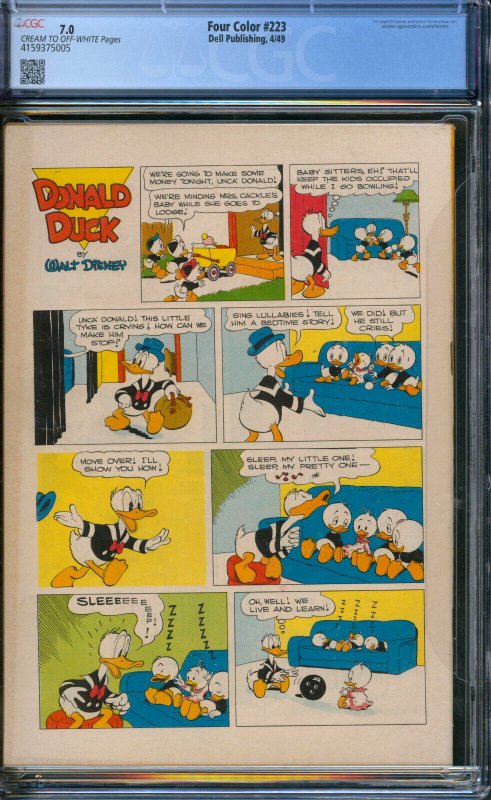 Four Color #223 Dell 1949 CGC 7.0 Carl Barks Story, Cover and Art 