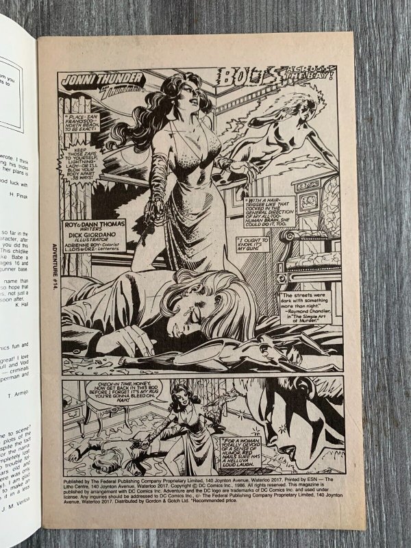 1986 ADVENTURE #nn G/VG 3.0 Federal Comics / Jonni Thunder