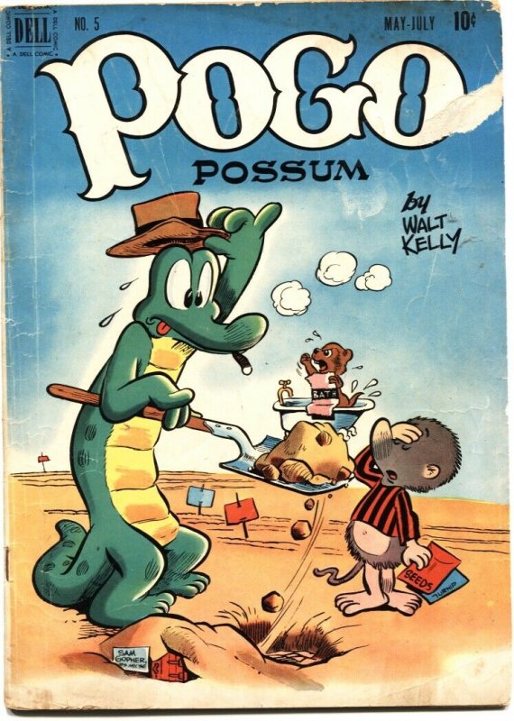 POGO POSSOM #5-1951-WALT KELLY ART-GOPHER HOLE COVER-DELL-10 CENT ISSUE