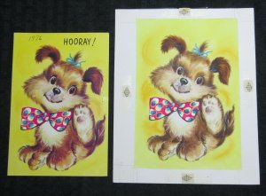 HOORAY! Cute Puppy Dog with Bow Tie 6x7.5 Greeting Card Art #252 with 1 Card