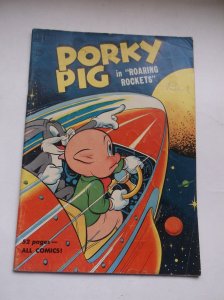 DELL (FOUR COLOR) PORKY PIG IN ROARING ROCKETS, W/BUGS BUNNY COVER, 1951, VG!