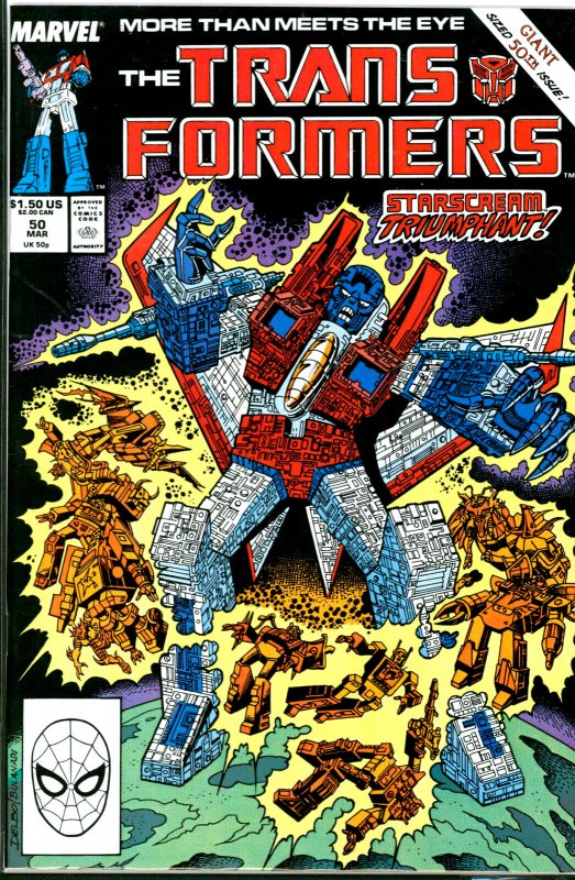 Transformers #50 Marvel Comics 1989 VF Double Sized Issue Starscream