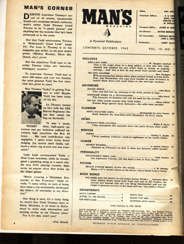 Man's Magazine October 1962- John Glenn-Escape from Alcatraz-cheesecake!