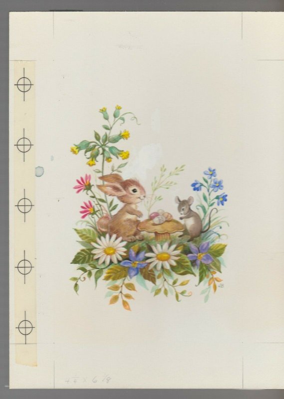 TODAY'S THE  DAY Cute Bunny Mouse & Mushroom 6.25x8.5 Greeting Card Art #E2418