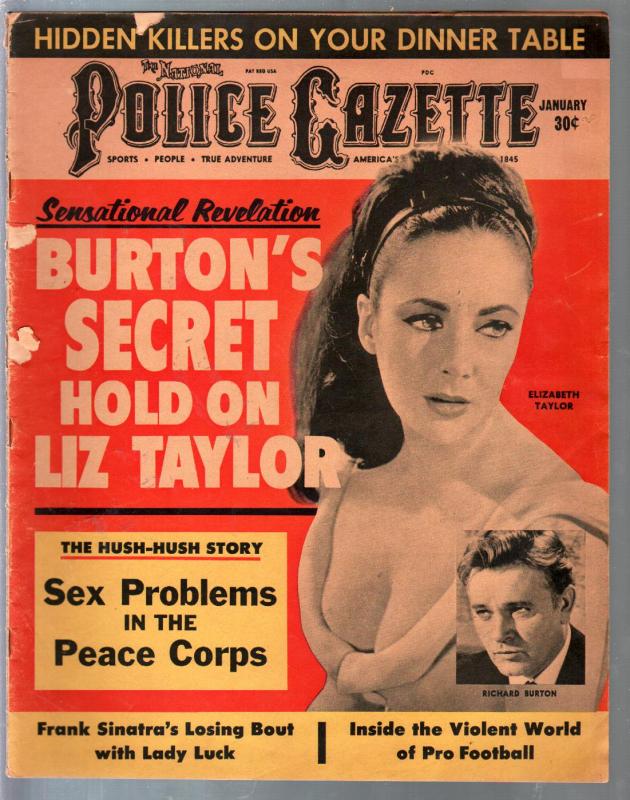 Police Gazette 1/1964-Liz Taylor-Richard Burton-Frank Sinatra-exploitation-G