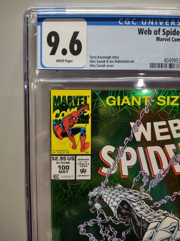 Web of Spider-Man #100 Rare Newsstand! CGC 9.6 1st Spider-Armor Green Holo Foil