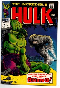The Incredible Hulk #104 - vs Rhino - 1968 - FN/VF 