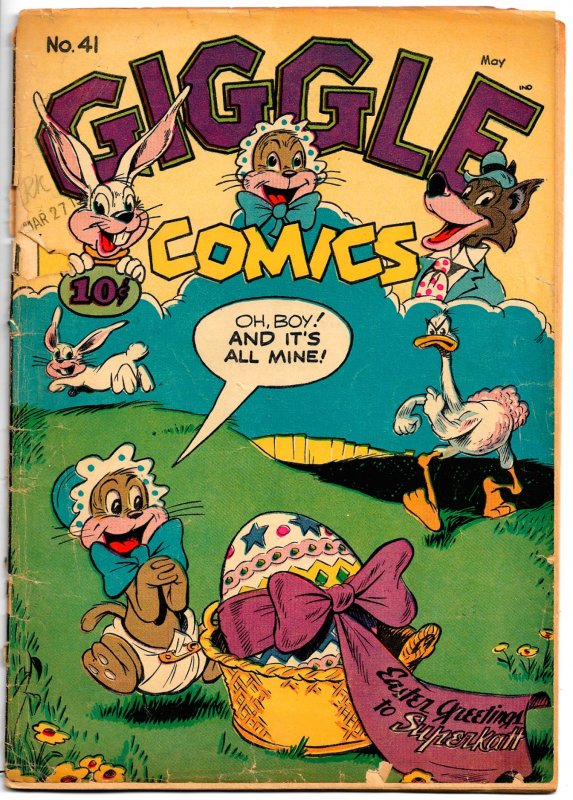 GIGGLE COMICS #41(May 1947) 3.5 VG- Dan Gordon Superkatt Cover! Hultgren, Karp!