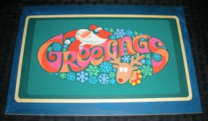 MERRY CHRISTMAS  Greetings Santa Claus w/ Reindeer 10x7 Greeting Card Art #250-8