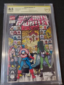 INFINITY GAUNLET #2 CBCS 8.5 SIGNED BY GEORGE PEREZ,JIM STARLIN & RON LIM