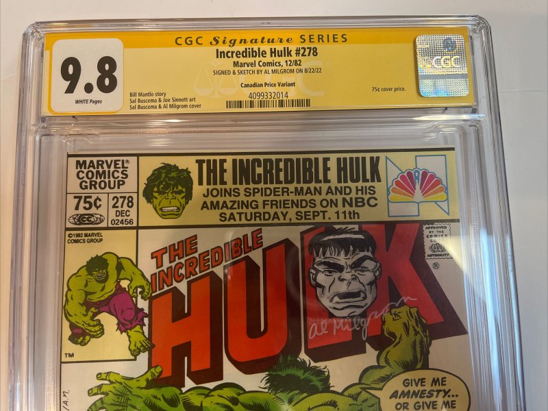 Incredible Hulk (1982) # 278 (CGC 9.8) Signed Sketch (Hulk)  Al  Milgrom | CPV
