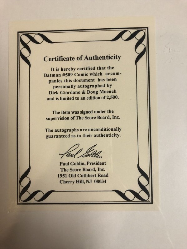 Batman (1994) # 509 (NM) Signed Dick Giordano & Doug Moench # 2313 / 2500