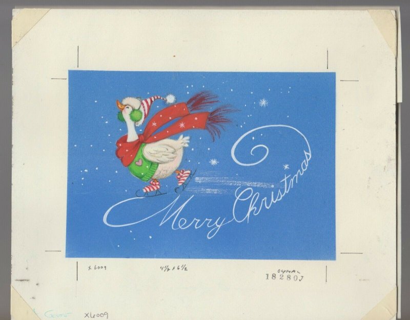 MERRY CHRISTMAS Painted Duck w/ Scarf Ice Skating 10x8 Greeting Card Art #X6009