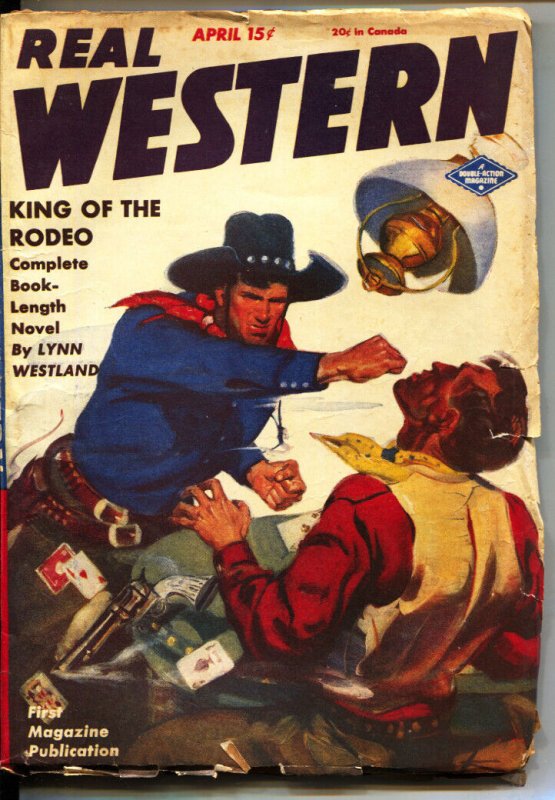 PULP:  Real Western 4/1945-H.W. Scott fist fight cover-King of The Rodeo by...