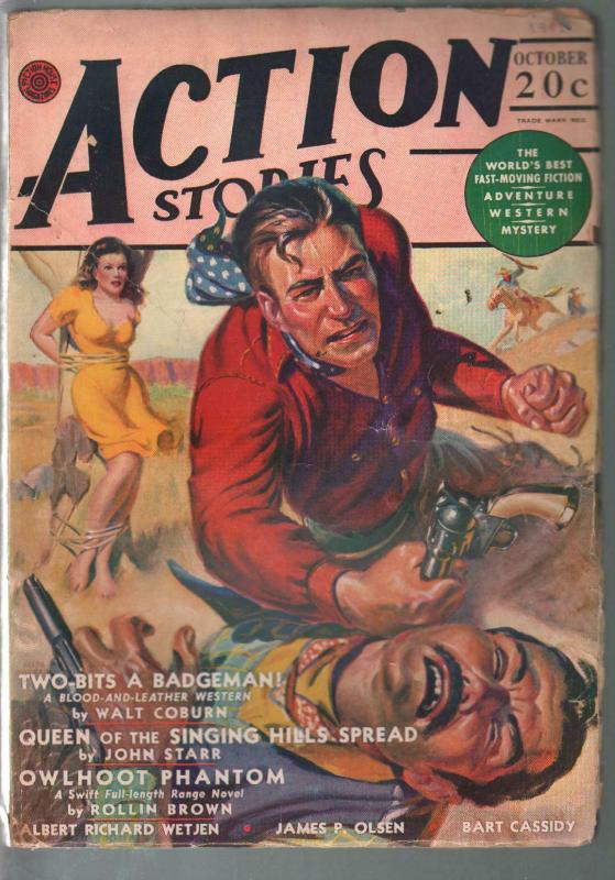 Action Stories 10/1941-Norman Saunders bondage cover-Walt Coburn-Bart Cassidy...