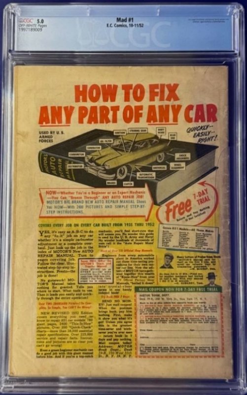 Mad #1 CGC 5.0 OW Pages 1952 EC 1st Satire Comic
