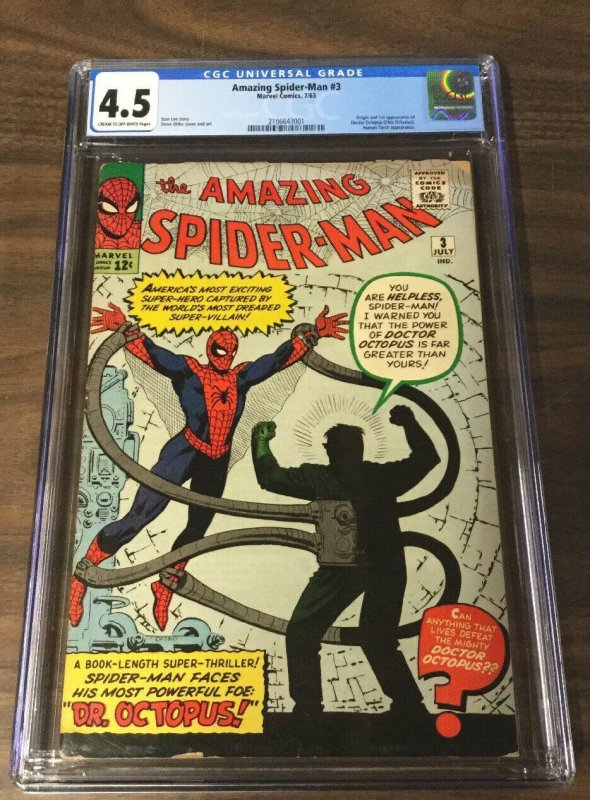 Amazing Spider-man 3 Cgc 4.5 Cream Off White Pages 1st First Doctor Dr. Octopus