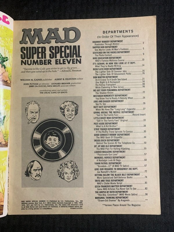 1973 MAD SUPER SPECIAL Magazine #11 VGD+ 2.5 NO Flexi Record Insert